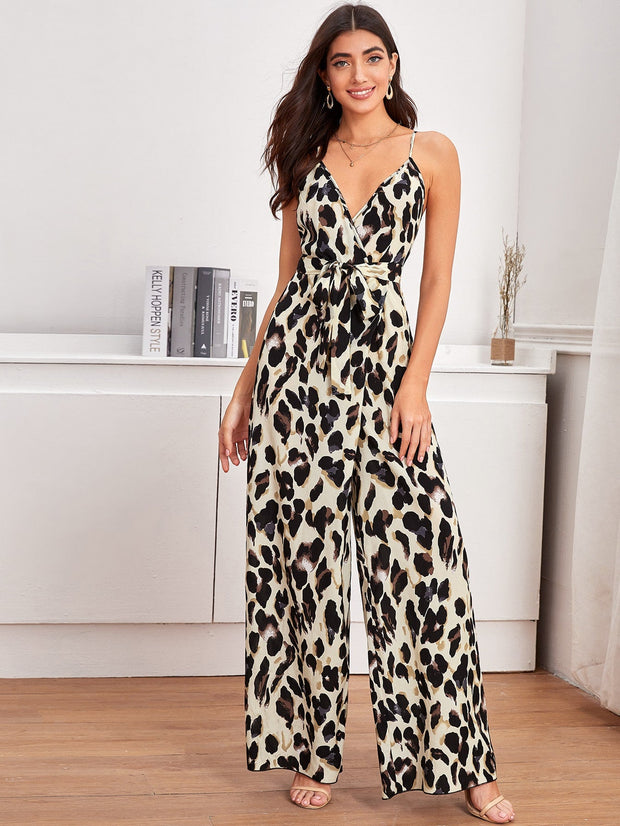 Belted Wide Leg All Over Print Cami Jumpsuit