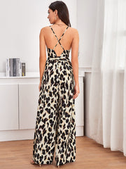 Belted Wide Leg All Over Print Cami Jumpsuit