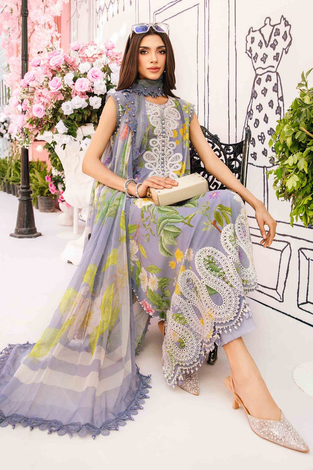 Maria B 3 Piece Unstitched Embroidered Lawn Suit | MPT-2604-A