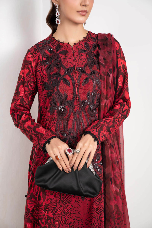 Maria B 3 Piece Embroidered Linen Suit