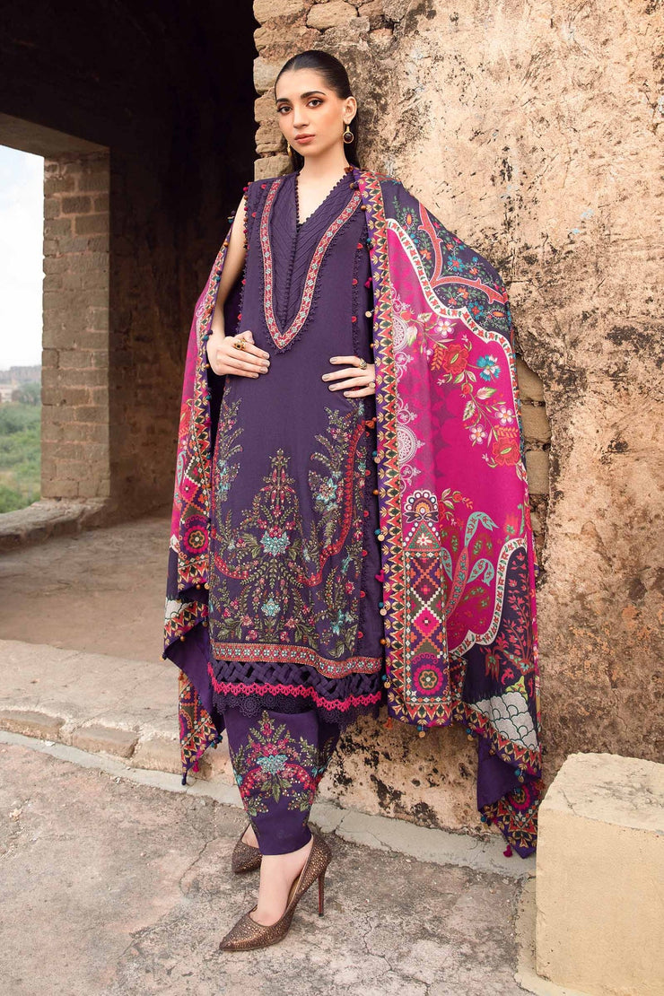 Maria B 3 Piece Unstitched Printed Linen Suit | MPT-2402-A