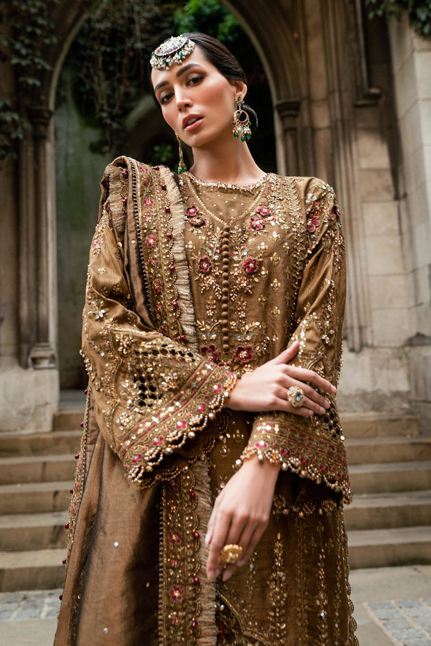 Maria B 3 Piece Unstitched Embroidered Raw Silk Suit