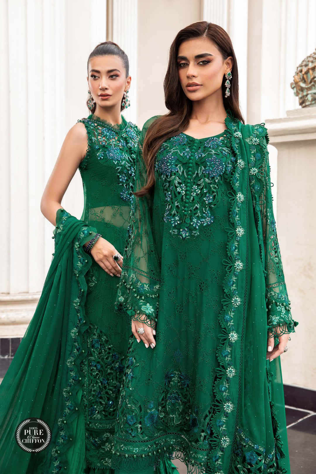 green emerald velvet dress Maria.B Emerald Green Chiffon Luxury Unstitched
