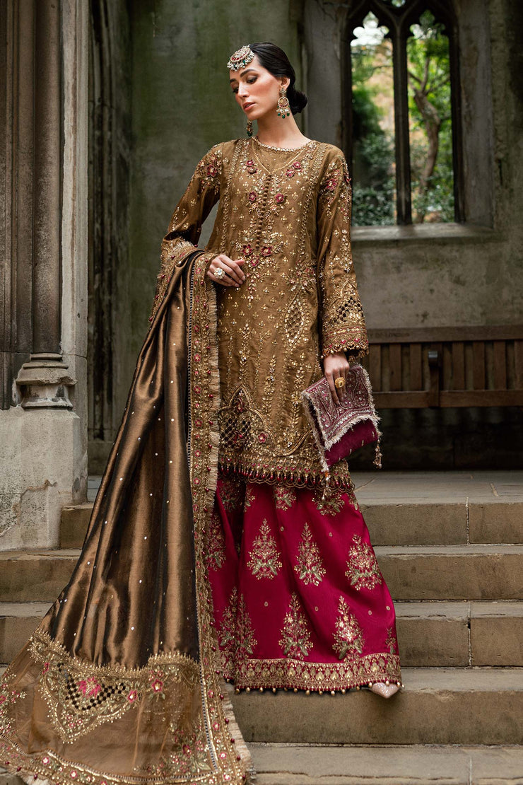 Maria B 3 Piece Unstitched Embroidered Raw Silk Suit