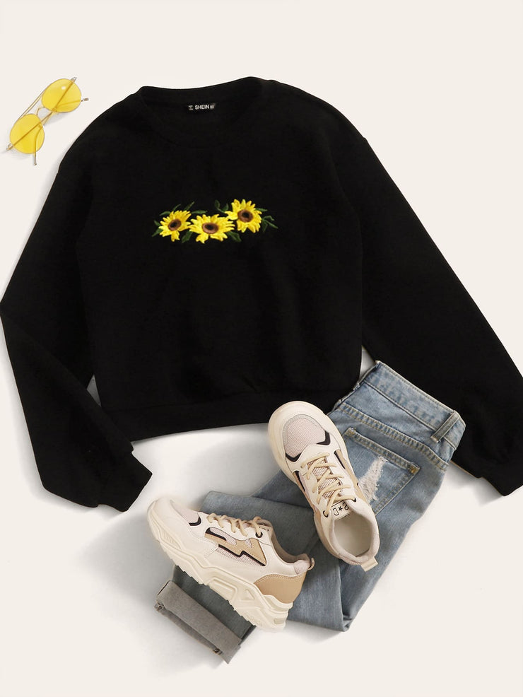 Sunflower Embroidery Pullover