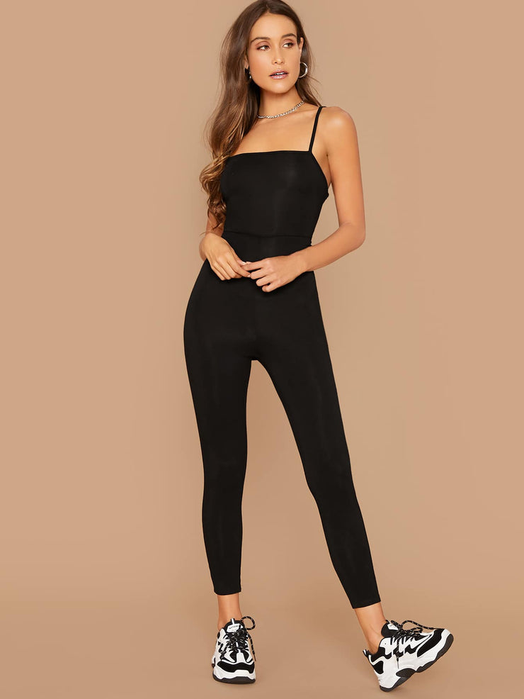 Lace-Up Back Cami Fitted Jumpsuit