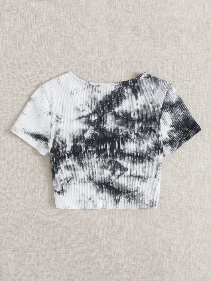 O-ring Knot Front Tie Dye Top