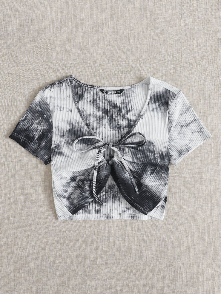 O-ring Knot Front Tie Dye Top