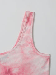 One Shoulder Rib-knit Tie Dye Crop Top