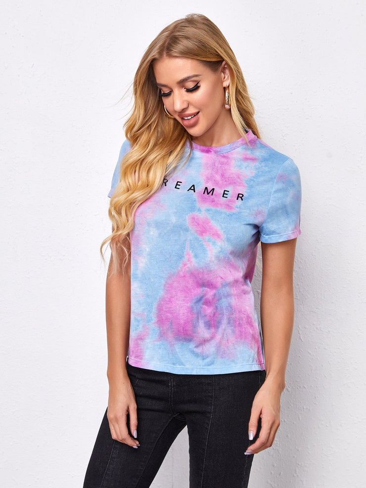 Letter Graphic Tie Dye Tee