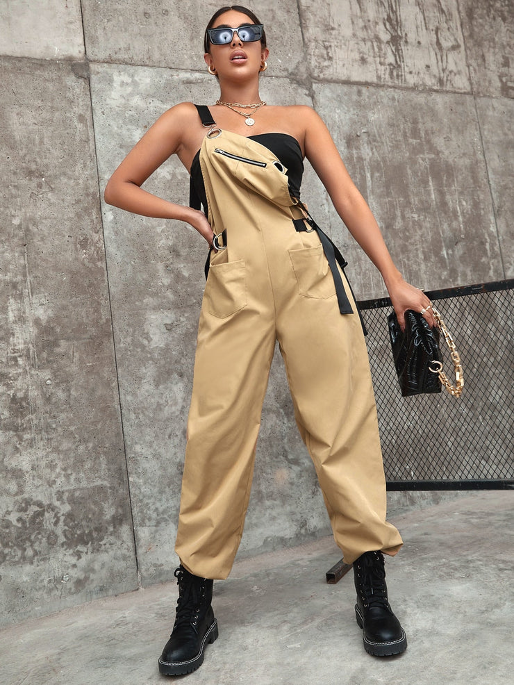 Pocket Front Zip Detail Overall Jumpsuit