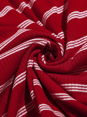 Notch Neck Rib-knit Striped Nightdress