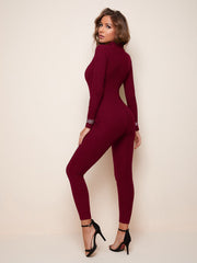 Collared Zip Up Letter Graphic Jumpsuit