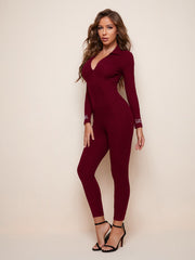 Collared Zip Up Letter Graphic Jumpsuit