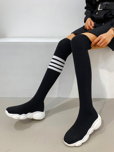 Striped Over The Knee Sock Boots