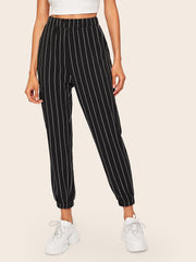 Slant Pocket Vertical Striped Crop Pants