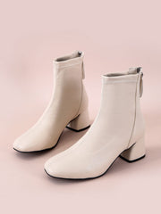 Square Toe Chunky Heeled Ankle Boots