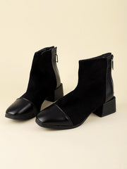 Cap Toe Chunky Heeled Ankle Boots