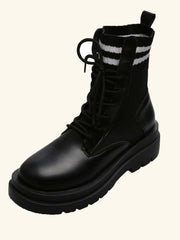 Striped Lace-up Combat Boots