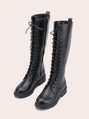 Minimalist Lace-up Front Block Boots