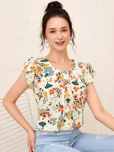 Butterfly Sleeve Floral Print Blouse