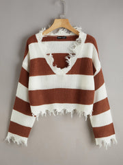 Distressed Trim Color Block Sweater