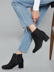 Faux Suede Zip-Up Block Ankle Boots