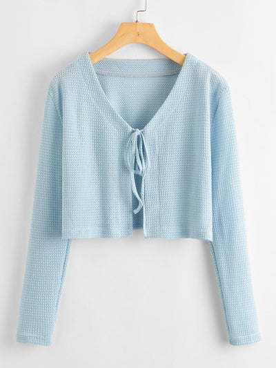 Tie Front Waffle Knit Cardigan