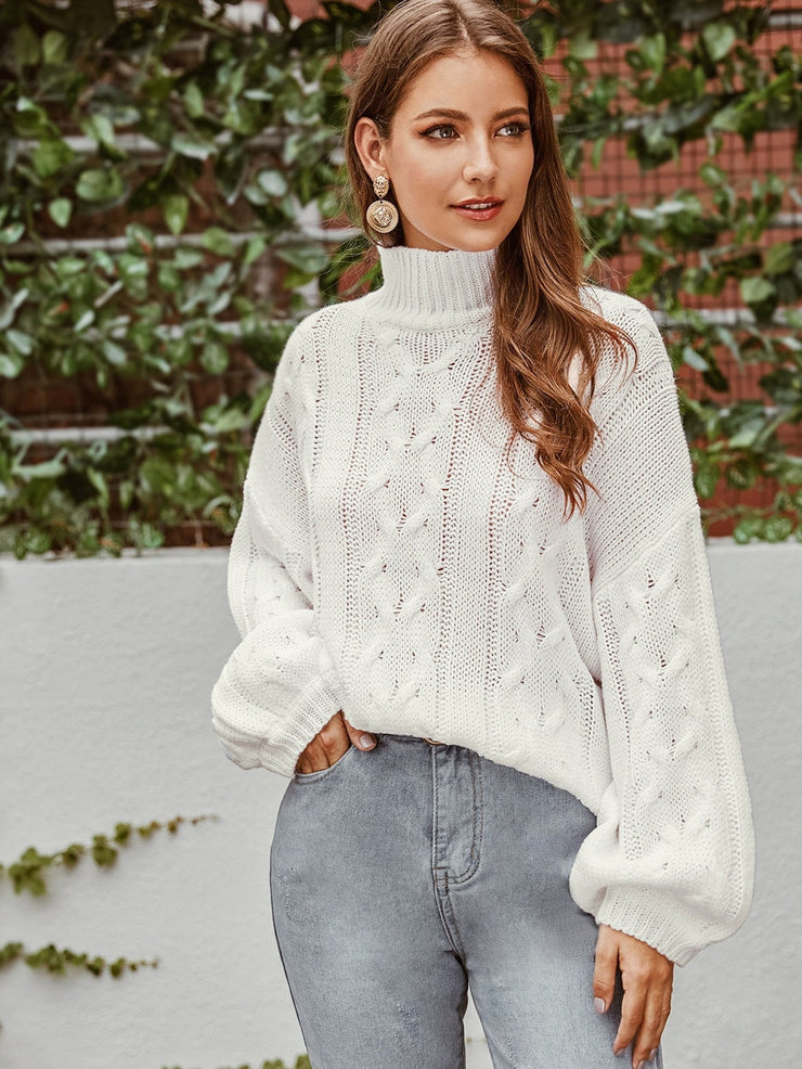 High Neck Cable Knit Sweater