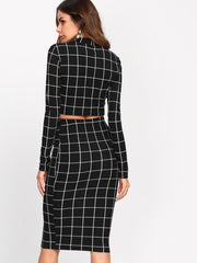Crop Grid Top & Pencil Skirt Co-Ord