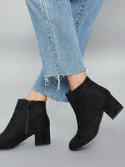 Faux Suede Zip-Up Block Ankle Boots