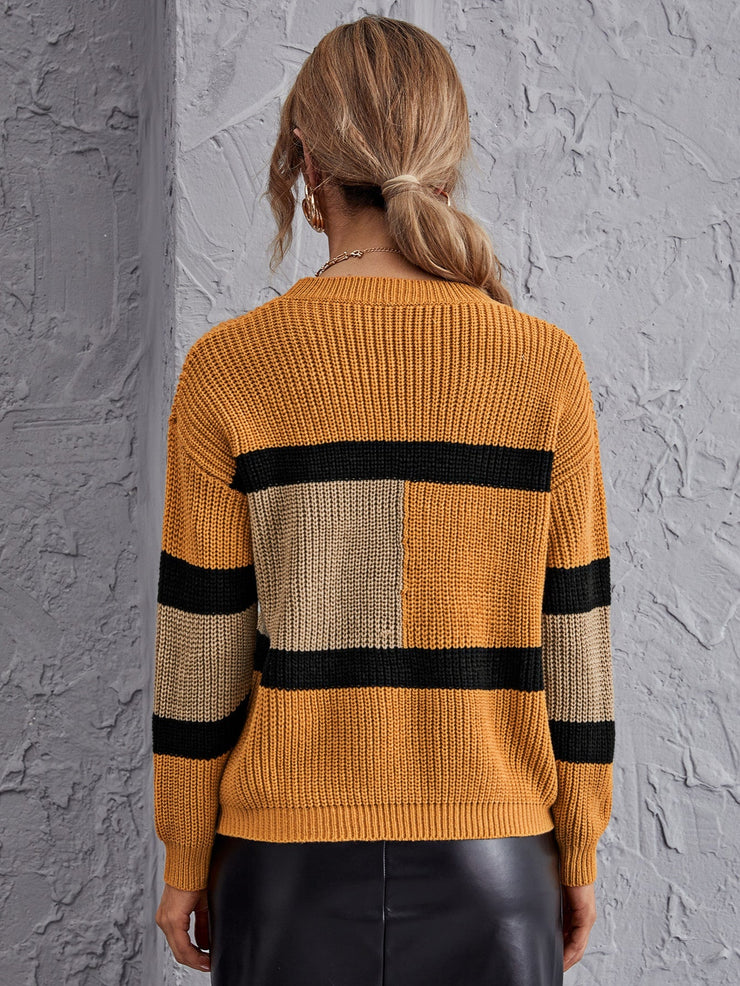 Contrast Panel Drop Shoulder Sweater