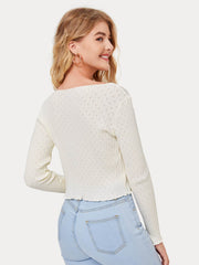 Knot Front Pointelle Knit Cardigan