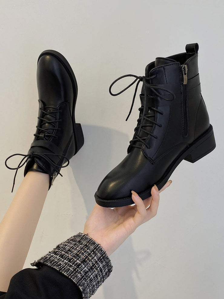 Lace-up Front Chunky Heel Ankle Boots
