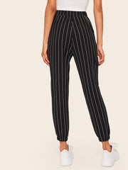 Slant Pocket Vertical Striped Crop Pants