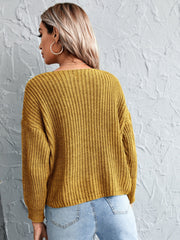Drop Shoulder Drawstring Ruched Sweater