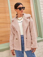 Solid Lapel Neck Double Breasted Teddy Coat
