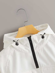 Zip Half Pocket Front Drawstring Windbreaker Jacket