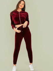 Velvet O-ring Zip Up Hoodie and Joggers Set