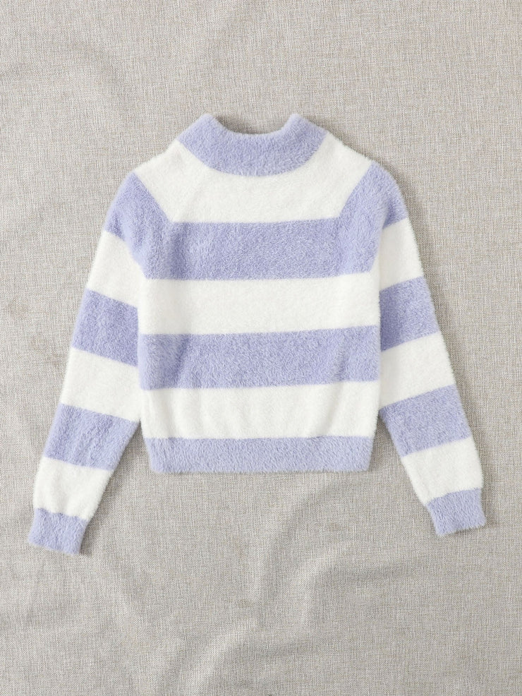 Color Block Fuzzy Knit Sweater