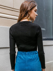 Simplee Lace Up Rib-knit Sweater
