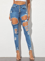 High-Rise Distressed Skinny Jeans