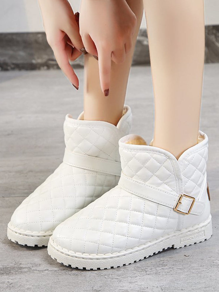 Solid Quilted Buckle Snow Boots