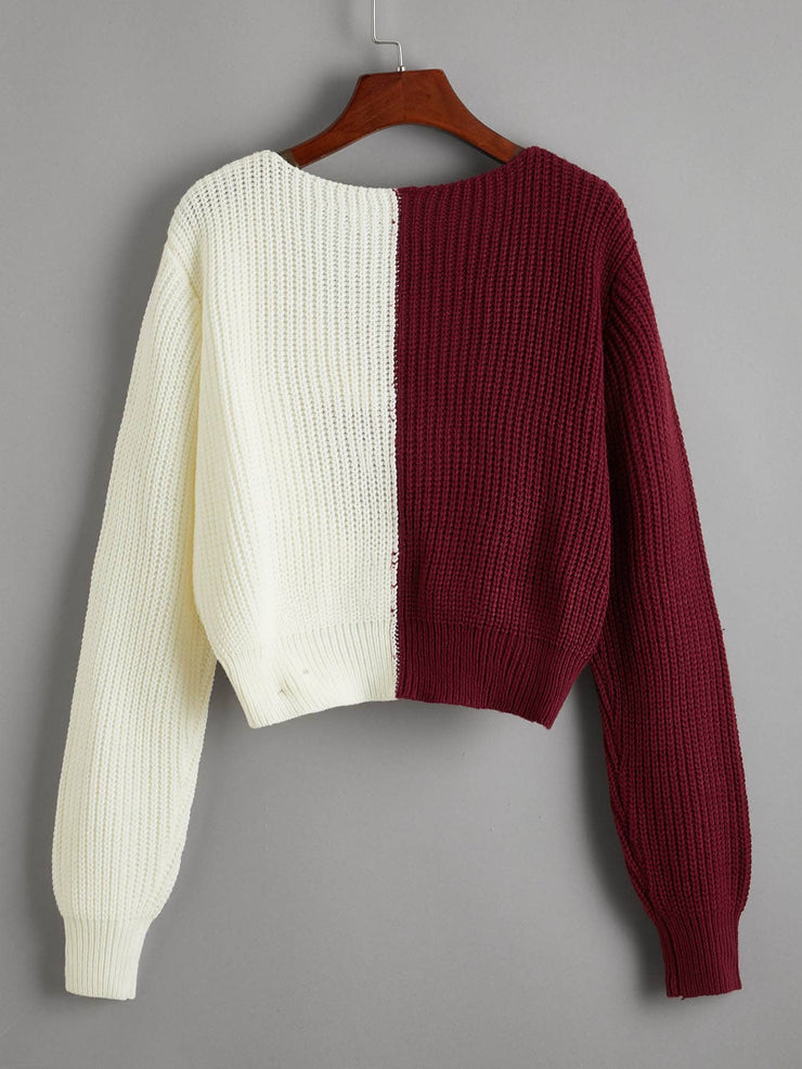 Twist Front Colorblock Sweater