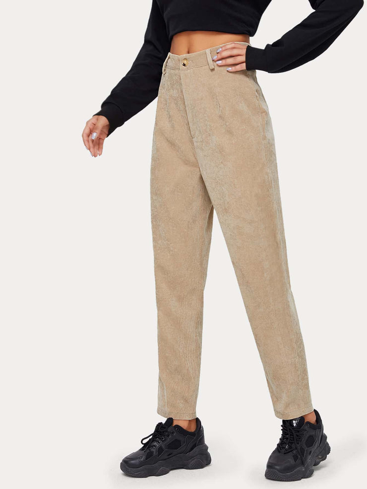 Button Fly Corduroy Carrot Pants
