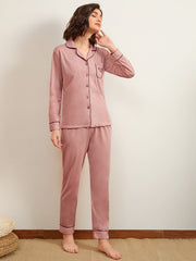 Flower And Letter Embroidered Pajama Set