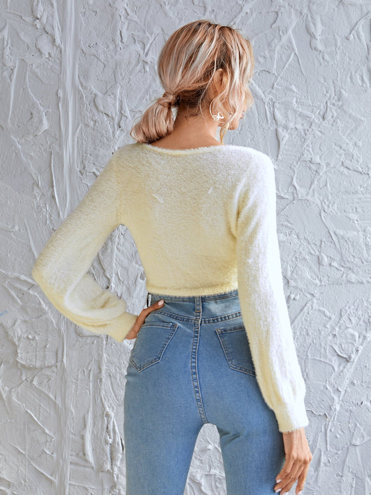 Ruched Front Fuzzy Crop Sweater