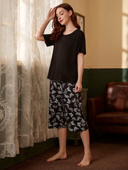 Tee With Butterfly Print Pants PJ Set