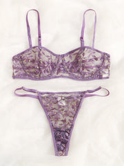 Embroidery Mesh Underwire Lingerie Set