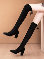 Tie Back Chunky Heeled Over The Knee Boots